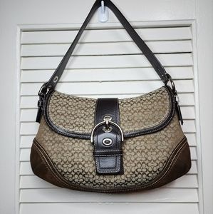 COACH #F10925 Signature Soho Satchel Buckle Flap Shoulder Bag Suede/leather EUC